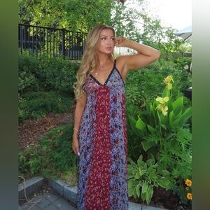 Zara Floral Red and Blue Maxi bohemian flowy summer Dress